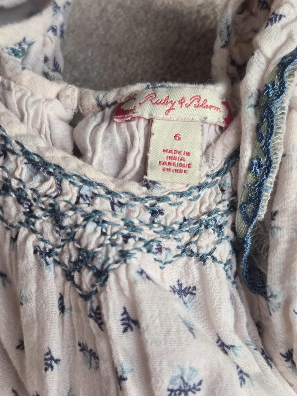 ruby & bloom Pink Dress with Blue Trim and Print